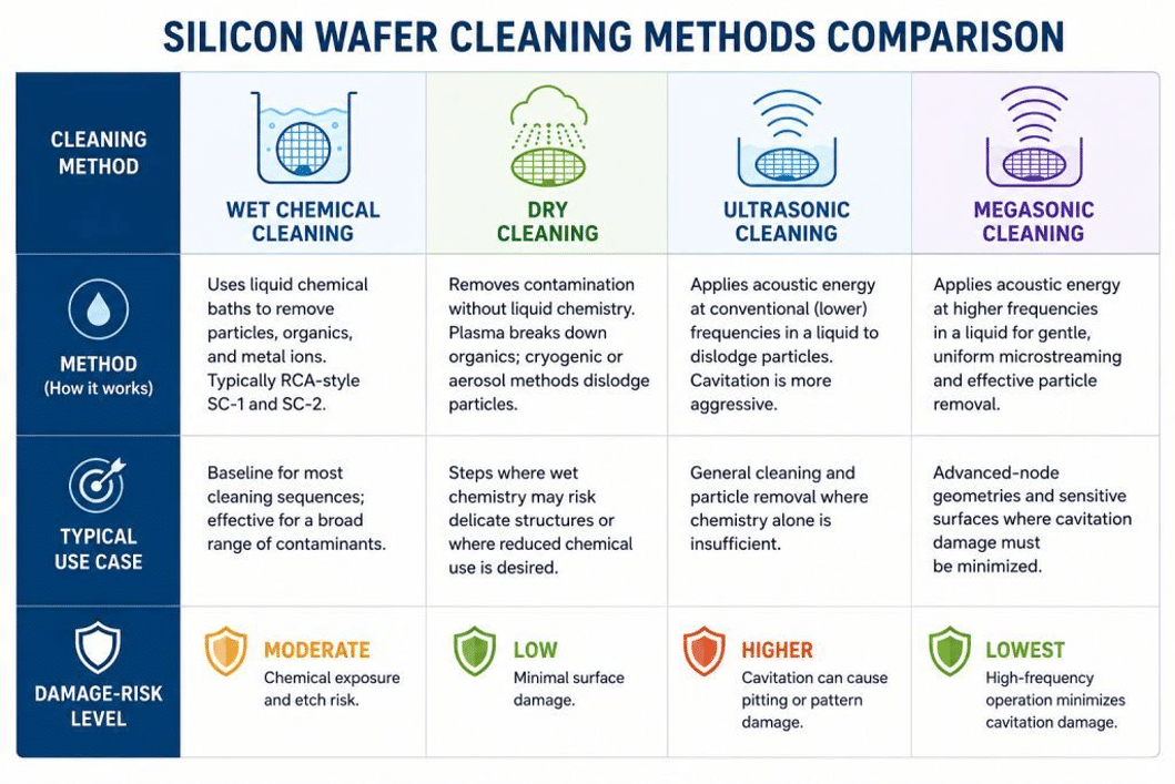 Silicon wafer cleaning methods comparison